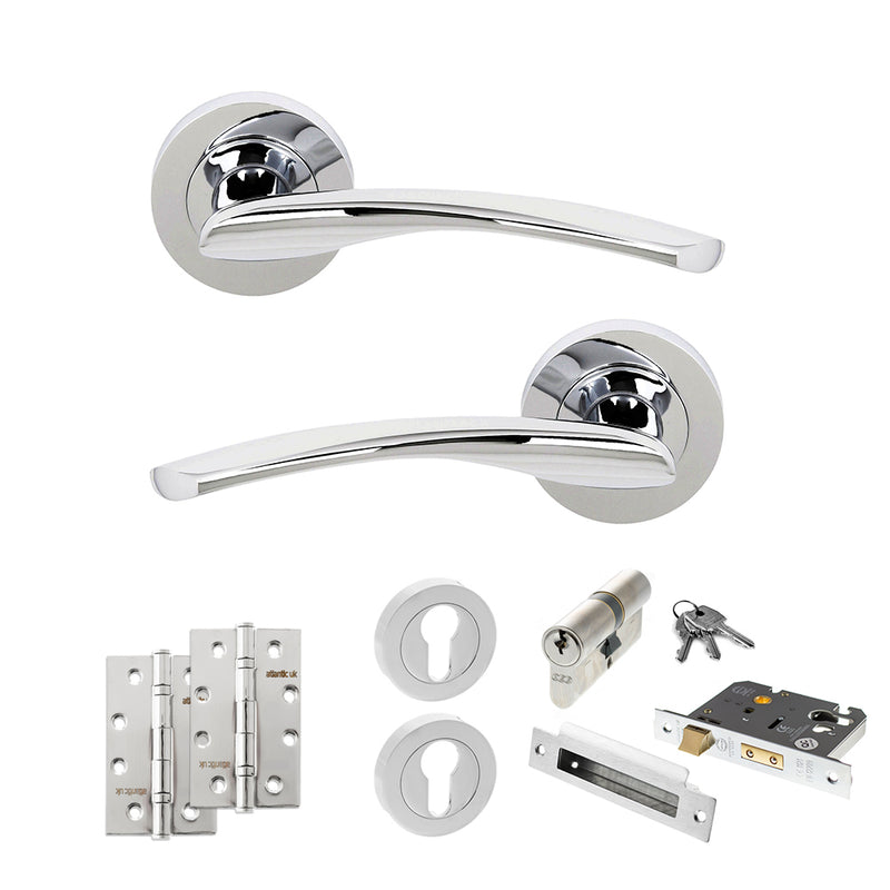 STATUS Arizona Door Handle Pack (Euro Lock Set - 3" CE Sashlock, 4" Slim Knuckle Hinges x2) - Polished Chrome - ADPS22RPC25 - Choice Handles