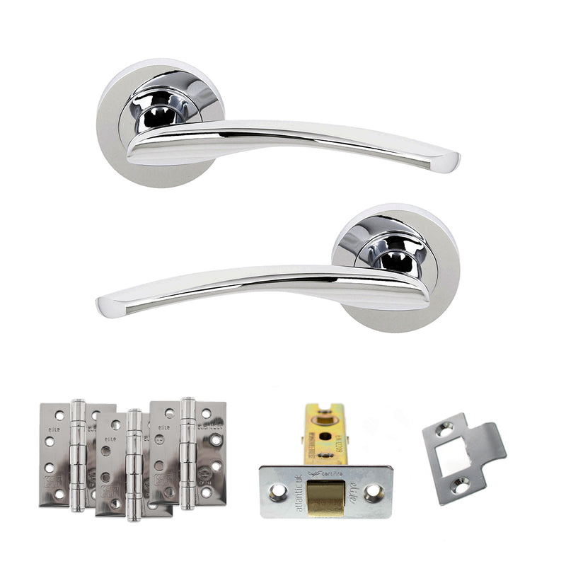 STATUS Arizona Door Handle Pack (Latch Set - 2.5" CE Latch, 4" Fire Rated Hinges x3) - Polished Chrome - ADPS22RPC3 - Choice Handles