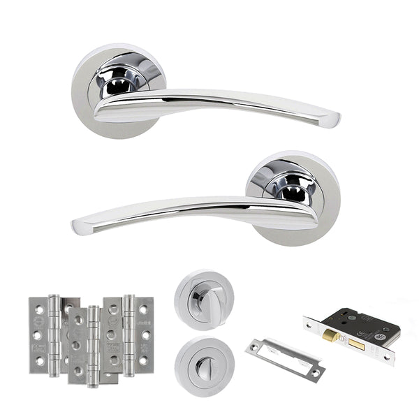 STATUS Arizona Door Handle Pack (Bathroom Set - 2.5" CE Bathroom Lock, 3" Fire Rated Hinges x3) - Polished Chrome - ADPS22RPC8 - Choice Handles