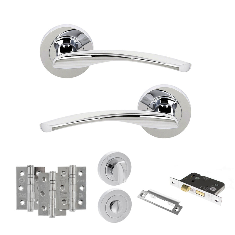 STATUS Arizona Door Handle Pack (Bathroom Set - 2.5" CE Bathroom Lock, 3" Fire Rated Hinges x3) - Polished Chrome - ADPS22RPC8 - Choice Handles