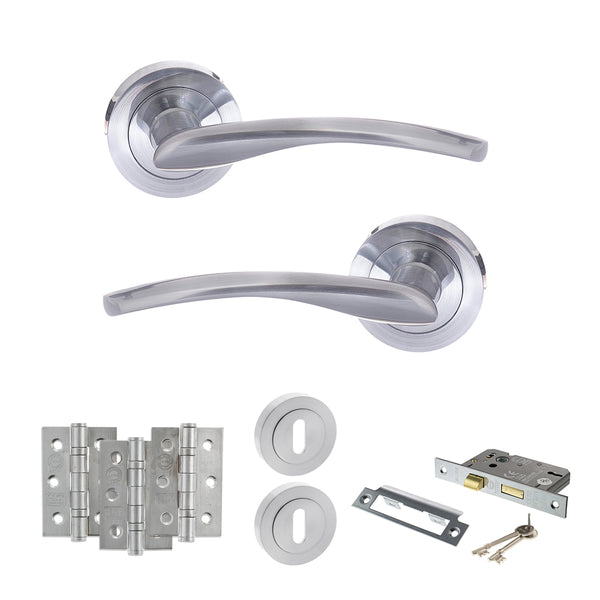 STATUS Arizona Door Handle Pack (3 Lever Lock Set - 2.5" CE Sashlock, 3" Fire Rated Hinges x3) - Satin Chrome - ADPS22RSC14 - Choice Handles