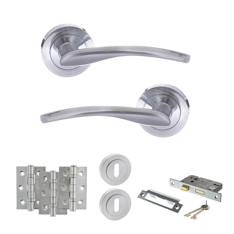 STATUS Arizona Door Handle Pack (3 Lever Lock Set - 2.5" CE Sashlock, 3" Fire Rated Hinges x3) - Satin Chrome - ADPS22RSC14 - Choice Handles