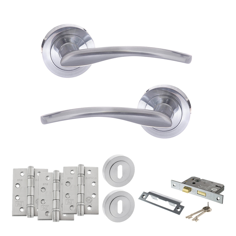 STATUS Arizona Door Handle Pack (3 Lever Lock Set - 3" CE Sashlock, 4" Fire Rated Hinges x3) - Satin Chrome - ADPS22RSC17 - Choice Handles