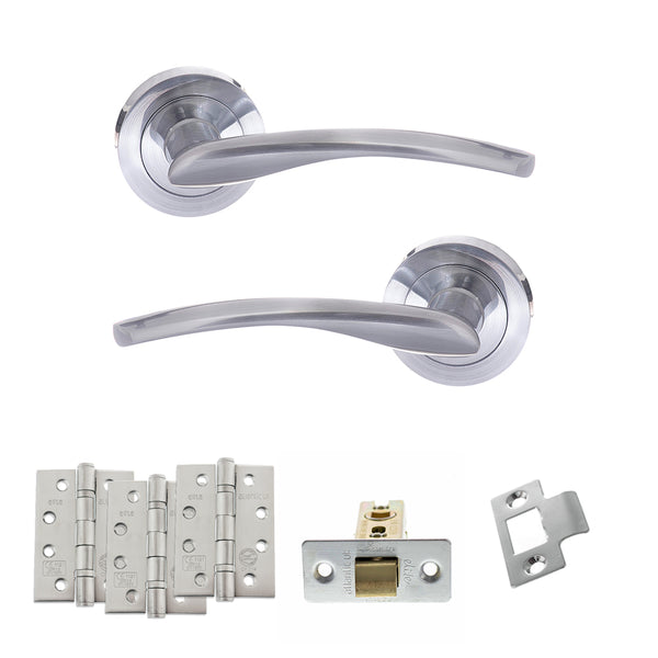 STATUS Arizona Door Handle Pack (Latch Set - 3" CE Latch, 4" Fire Rated Hinges x3) - Satin Chrome - ADPS22RSC4 - Choice Handles