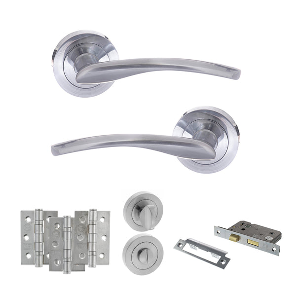 STATUS Arizona Door Handle Pack (Bathroom Set - 2.5" CE Bathroom Lock, 3" Fire Rated Hinges x3) - Satin Chrome - ADPS22RSC8 - Choice Handles
