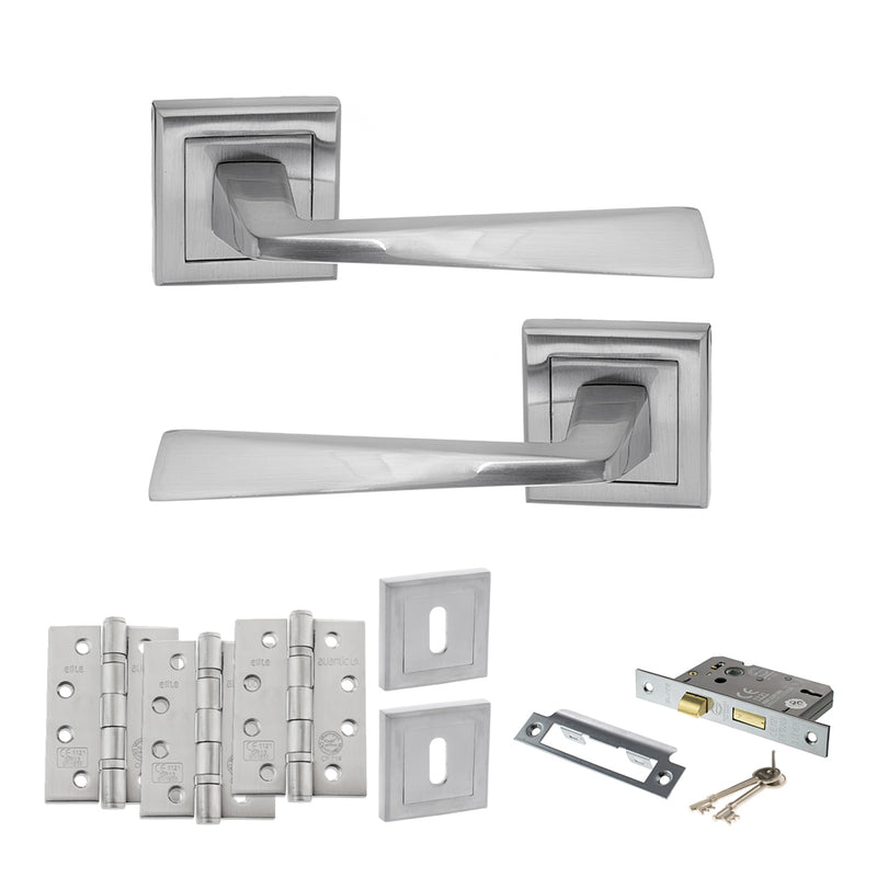STATUS California Door Handle Pack (3 Lever Lock Set - 2.5" CE Sashlock, 4" Fire Rated Hinges x3) - Satin Chrome - ADPS23SSC16 - Choice Handles