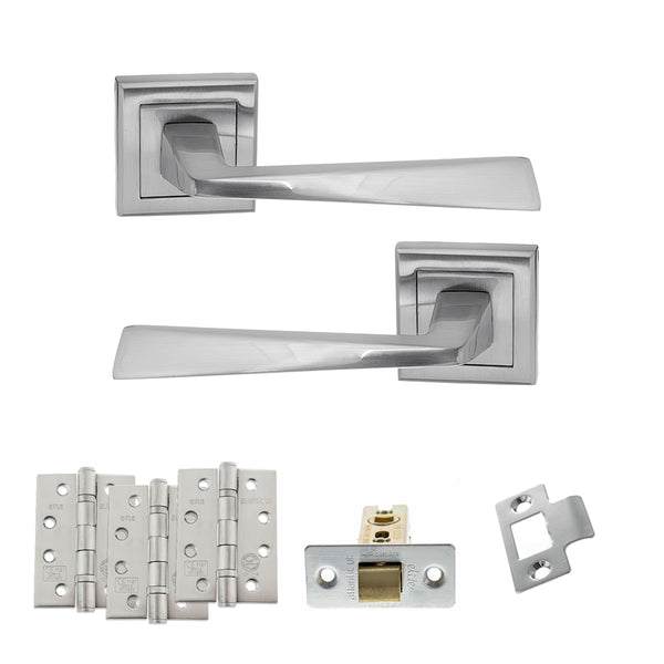 STATUS California Door Handle Pack (Latch Set - 2.5" CE Latch, 4" Fire Rated Hinges x3) - Satin Chrome - ADPS23SSC3 - Choice Handles