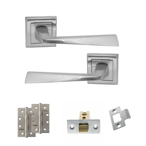 STATUS California Door Handle Pack (Latch Set - 2.5" CE Latch, 4" Slim Knuckle Hinges x2) - Satin Chrome - ADPS23SSC5 - Choice Handles