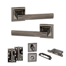 STATUS Kansas Door Handle Pack (Bathroom Set - 3" CE Bathroom Lock, 4" Slim Knuckle Hinges x2) - Black Nickel - ADPS24SBN13 - Choice Handles