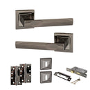 STATUS Kansas Door Handle Pack (3 Lever Lock Set - 3" CE Sashlock, 4" Slim Knuckle Hinges x2) - Black Nickel - ADPS24SBN19 - Choice Handles