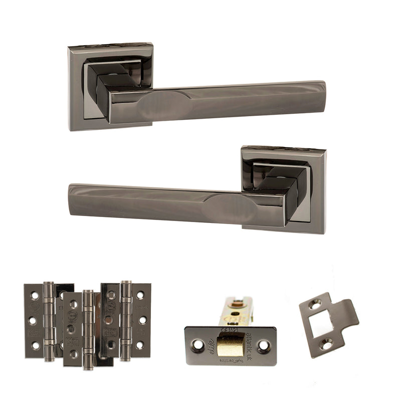 STATUS Kansas Door Handle Pack (Latch Set - 3" CE Latch, 3" Fire Rated Hinges x3) - Black Nickel - ADPS24SBN2 - Choice Handles