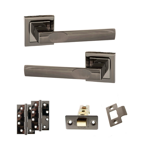 STATUS Kansas Door Handle Pack (Latch Set - 3" CE Latch, 4" Slim Knuckle Hinges x2) - Black Nickel - ADPS24SBN6 - Choice Handles