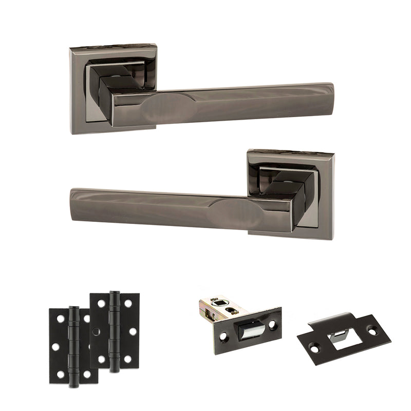 STATUS Kansas Door Handle Pack (Latch Set - 2.5" Latch, 3" Hinges x2) - Black Nickel - ADPS24SBN7 - Choice Handles