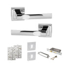 STATUS Kansas Door Handle Pack (3 Lever Lock Set - 2.5" CE Sashlock, 4" Slim Knuckle Hinges x2) - Polished Chrome - ADPS24SPC18 - Choice Handles