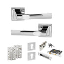 STATUS Kansas Door Handle Pack (Euro Lock Set - 2.5" CE Sashlock, 4" Slim Knuckle Hinges x2) - Polished Chrome - ADPS24SPC24 - Choice Handles