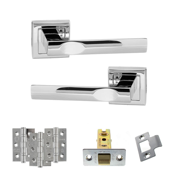 STATUS Kansas Door Handle Pack (Latch Set - 3" CE Latch, 3" Fire Rated Hinges x3) - Polished Chrome - ADPS24SPC2 - Choice Handles
