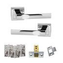 STATUS Kansas Door Handle Pack (Latch Set - 3" CE Latch, 4" Fire Rated Hinges x3) - Polished Chrome - ADPS24SPC4 - Choice Handles
