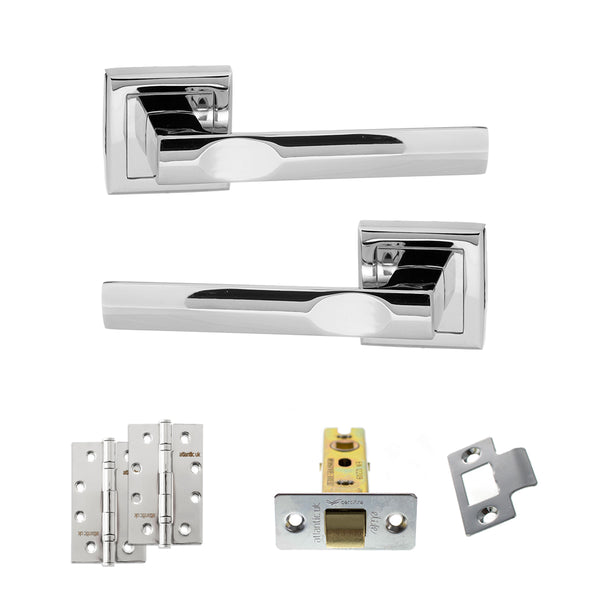 STATUS Kansas Door Handle Pack (Latch Set - 3" CE Latch, 4" Slim Knuckle Hinges x2) - Polished Chrome - ADPS24SPC6 - Choice Handles