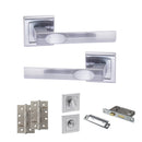 STATUS Kansas Door Handle Pack (Bathroom Set - 2.5" CE Bathroom Lock, 4" Slim Knuckle Hinges x2) - Satin Chrome - ADPS24SSC12 - Choice Handles