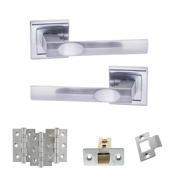 STATUS Kansas Door Handle Pack (Latch Set - 3" CE Latch, 3" Fire Rated Hinges x3) - Satin Chrome - ADPS24SSC2 - Choice Handles
