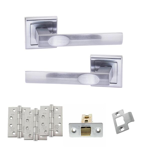 STATUS Kansas Door Handle Pack (Latch Set - 3" CE Latch, 4" Fire Rated Hinges x3) - Satin Chrome - ADPS24SSC4 - Choice Handles