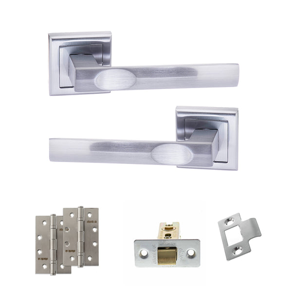 STATUS Kansas Door Handle Pack (Latch Set - 3" CE Latch, 4" Slim Knuckle Hinges x2) - Satin Chrome - ADPS24SSC6 - Choice Handles
