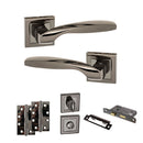 STATUS Oklahoma Door Handle Pack (Bathroom Set - 3" CE Bathroom Lock, 4" Slim Knuckle Hinges x2) - Black Nickel - ADPS25SBN13 - Choice Handles