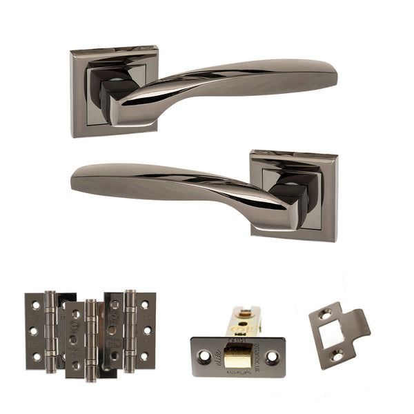 STATUS Oklahoma Door Handle Pack (Latch Set - 2.5" CE Latch, 3" Fire Rated Hinges x3) - Black Nickel - ADPS25SBN1 - Choice Handles