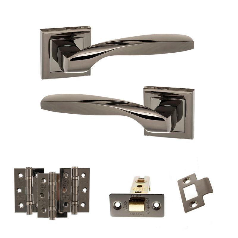 STATUS Oklahoma Door Handle Pack (Latch Set - 3" CE Latch, 3" Fire Rated Hinges x3) - Black Nickel - ADPS25SBN2 - Choice Handles