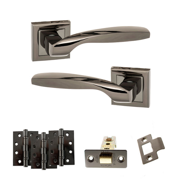 STATUS Oklahoma Door Handle Pack (Latch Set - 2.5" CE Latch, 4" Fire Rated Hinges x3) - Black Nickel - ADPS25SBN3 - Choice Handles