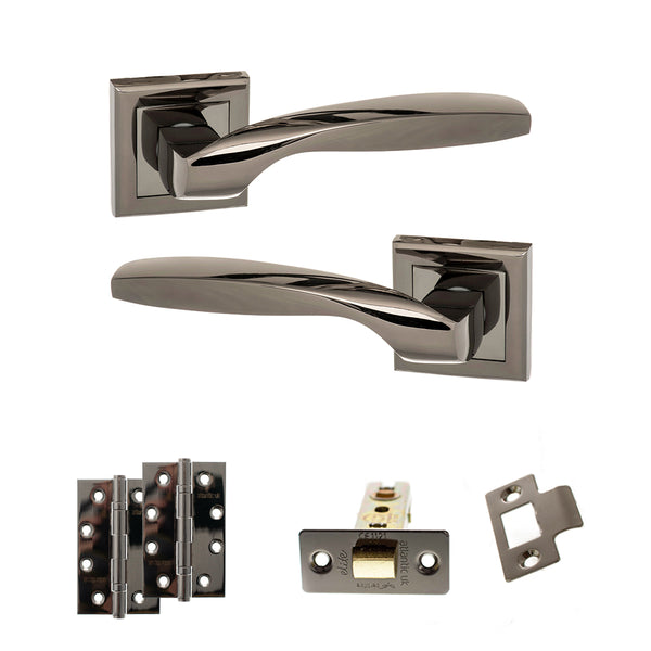 STATUS Oklahoma Door Handle Pack (Latch Set - 2.5" CE Latch, 4" Slim Knuckle Hinges x2) - Black Nickel - ADPS25SBN5 - Choice Handles