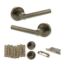 STATUS Nebraska Door Handle Pack (Bathroom Set - 3" CE Bathroom Lock, 4" Fire Rated Hinges x3) - Antique Brass - ADPS28RAB11 - Choice Handles