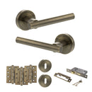 STATUS Nebraska Door Handle Pack (3 Lever Lock Set - 3" CE Sashlock, 4" Fire Rated Hinges x3) - Antique Brass - ADPS28RAB17 - Choice Handles