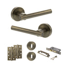 STATUS Nebraska Door Handle Pack (3 Lever Lock Set - 3" CE Sashlock, 4" Slim Knuckle Hinges x2) - Antique Brass - ADPS28RAB19 - Choice Handles