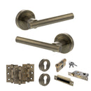STATUS Nebraska Door Handle Pack (Euro Lock Set - 3" CE Sashlock, 3" Fire Rated Hinges x3) - Antique Brass - ADPS28RAB21 - Choice Handles
