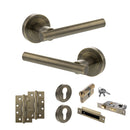 STATUS Nebraska Door Handle Pack (Euro Lock Set - 2.5" CE Sashlock, 4" Slim Knuckle Hinges x2) - Antique Brass - ADPS28RAB24 - Choice Handles