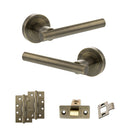 STATUS Nebraska Door Handle Pack (Latch Set - 2.5" CE Latch, 4" Slim Knuckle Hinges x2) - Antique Brass - ADPS28RAB5 - Choice Handles