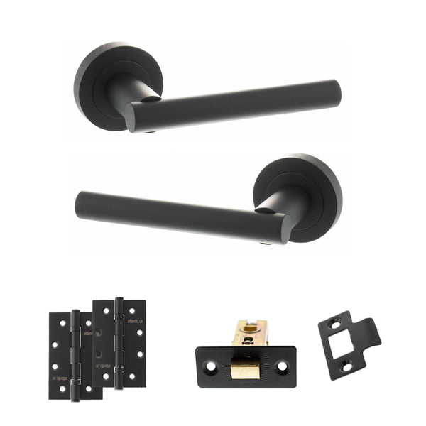 STATUS Nebraska Door Handle Pack (Latch Set - 2.5" CE Latch, 4" Slim Knuckle Hinges x2) - Matt Black - ADPS28RMB5 - Choice Handles