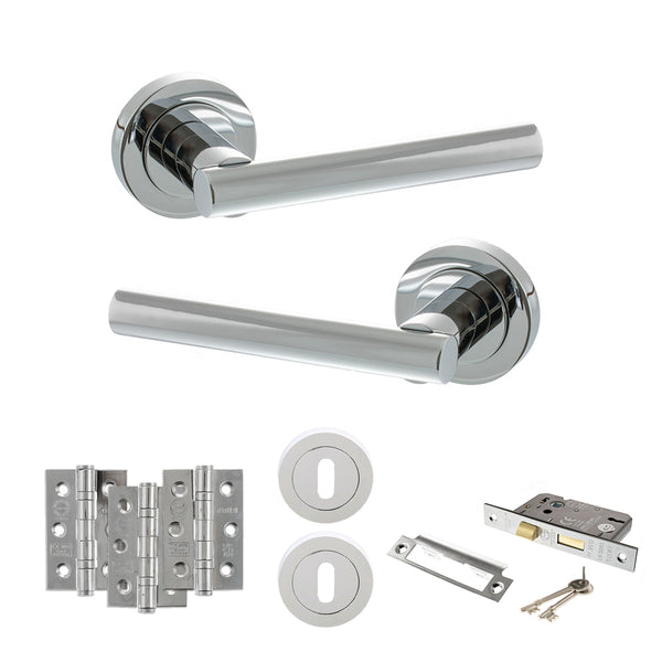 STATUS Nebraska Door Handle Pack (3 Lever Lock Set - 3" CE Sashlock, 3" Fire Rated Hinges x3) - Polished Chrome - ADPS28RPC15 - Choice Handles