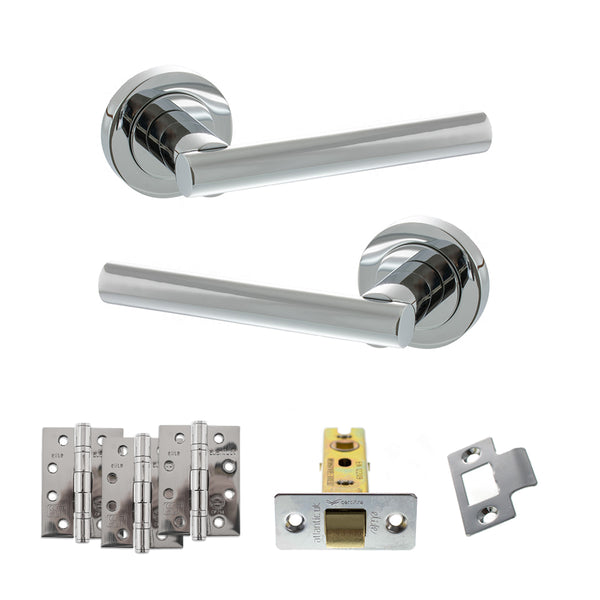 STATUS Nebraska Door Handle Pack (Latch Set - 2.5" CE Latch, 4" Fire Rated Hinges x3) - Polished Chrome - ADPS28RPC3 - Choice Handles