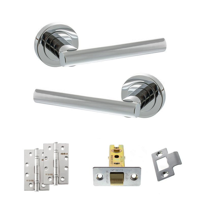STATUS Nebraska Door Handle Pack (Latch Set - 2.5" CE Latch, 4" Slim Knuckle Hinges x2) - Polished Chrome - ADPS28RPC5 - Choice Handles