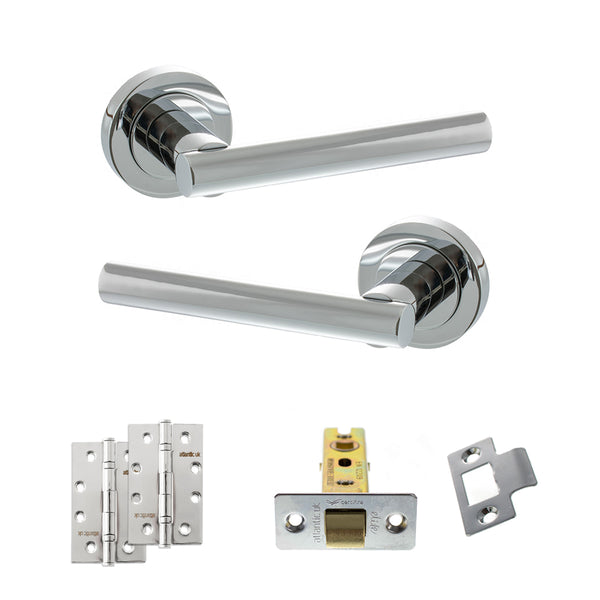 STATUS Nebraska Door Handle Pack (Latch Set - 3" CE Latch, 4" Slim Knuckle Hinges x2) - Polished Chrome - ADPS28RPC6 - Choice Handles