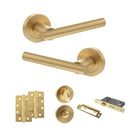 STATUS Nebraska Door Handle Pack (Bathroom Set - 3" CE Bathroom Lock, 4" Slim Knuckle Hinges x2) - Satin Brass - ADPS28RSB13 - Choice Handles