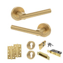 STATUS Nebraska Door Handle Pack (Euro Lock Set - 3" CE Sashlock, 4" Slim Knuckle Hinges x2) - Satin Brass - ADPS28RSB25 - Choice Handles