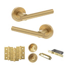 STATUS Nebraska Door Handle Pack (Bathroom Set - 2.5" CE Bathroom Lock, 3" Fire Rated Hinges x3) - Satin Brass - ADPS28RSB8 - Choice Handles