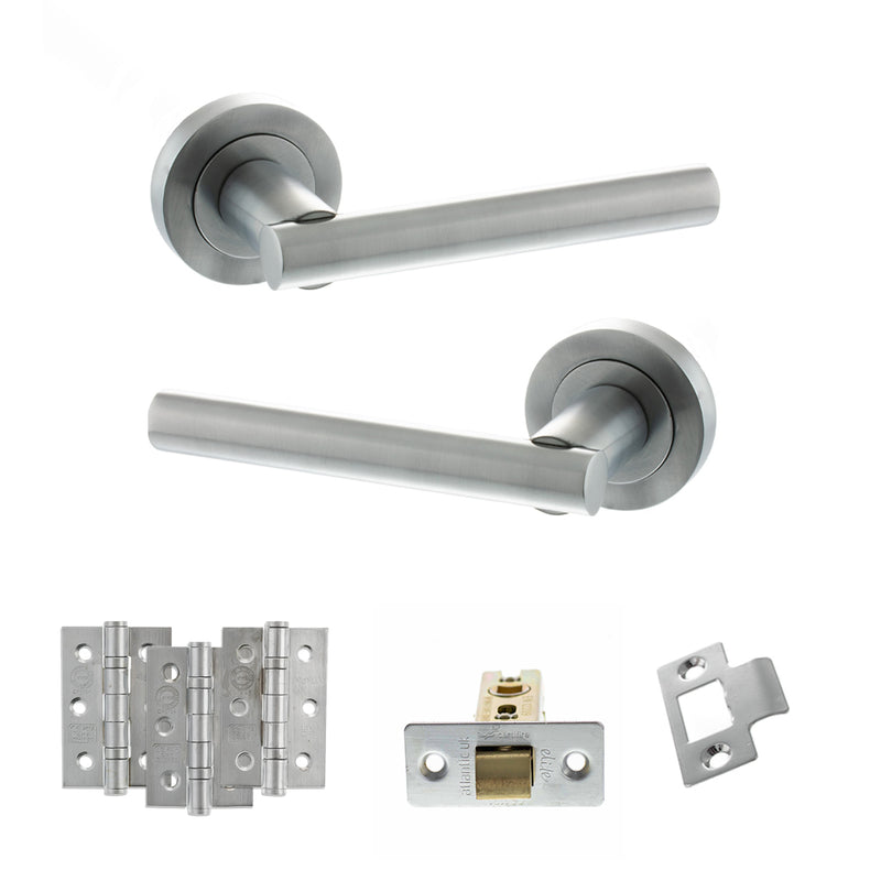 STATUS Nebraska Door Handle Pack (Latch Set - 2.5" CE Latch, 3" Fire Rated Hinges x3) - Satin Chrome - ADPS28RSC1 - Choice Handles