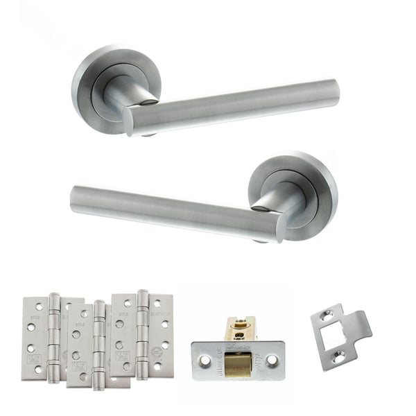 STATUS Nebraska Door Handle Pack (Latch Set - 2.5" CE Latch, 4" Fire Rated Hinges x3) - Satin Chrome - ADPS28RSC3 - Choice Handles