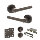 STATUS Nebraska Door Handle Pack (Bathroom Set - 3" CE Bathroom Lock, 4" Slim Knuckle Hinges x2) - Urban Dark Bronze - ADPS28RUDB13 - Choice Handles