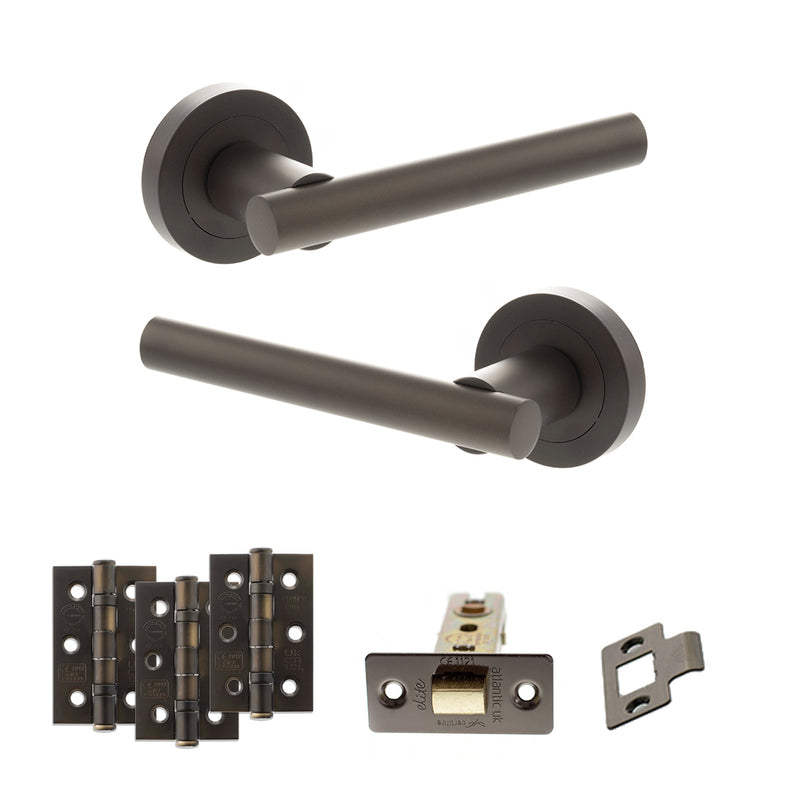 STATUS Nebraska Door Handle Pack (Latch Set - 3" CE Latch, 3" Fire Rated Hinges x3) - Urban Dark Bronze - ADPS28RUDB2 - Choice Handles