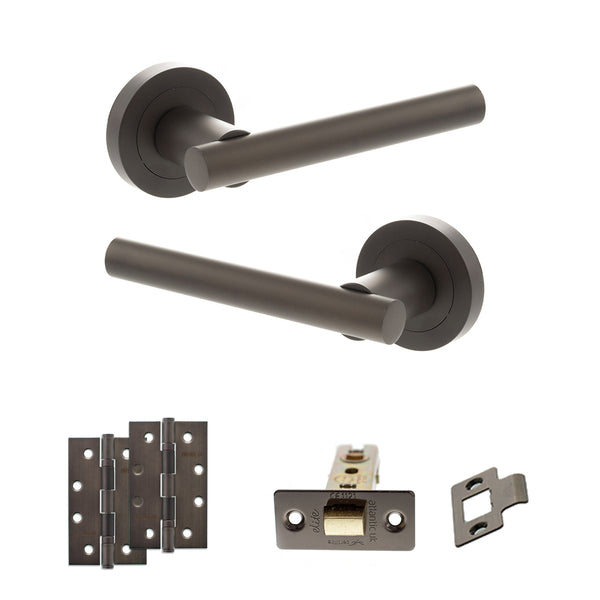 STATUS Nebraska Door Handle Pack (Latch Set - 2.5" CE Latch, 4" Slim Knuckle Hinges x2) - Urban Dark Bronze - ADPS28RUDB5 - Choice Handles
